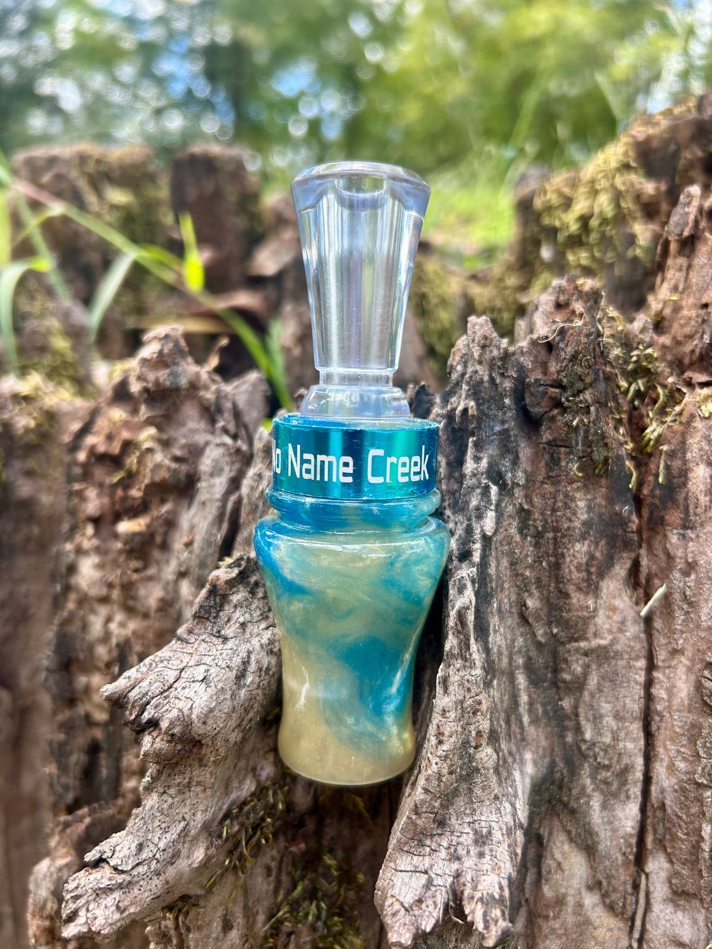 Blue and Light Gold Double Reed Duck Call