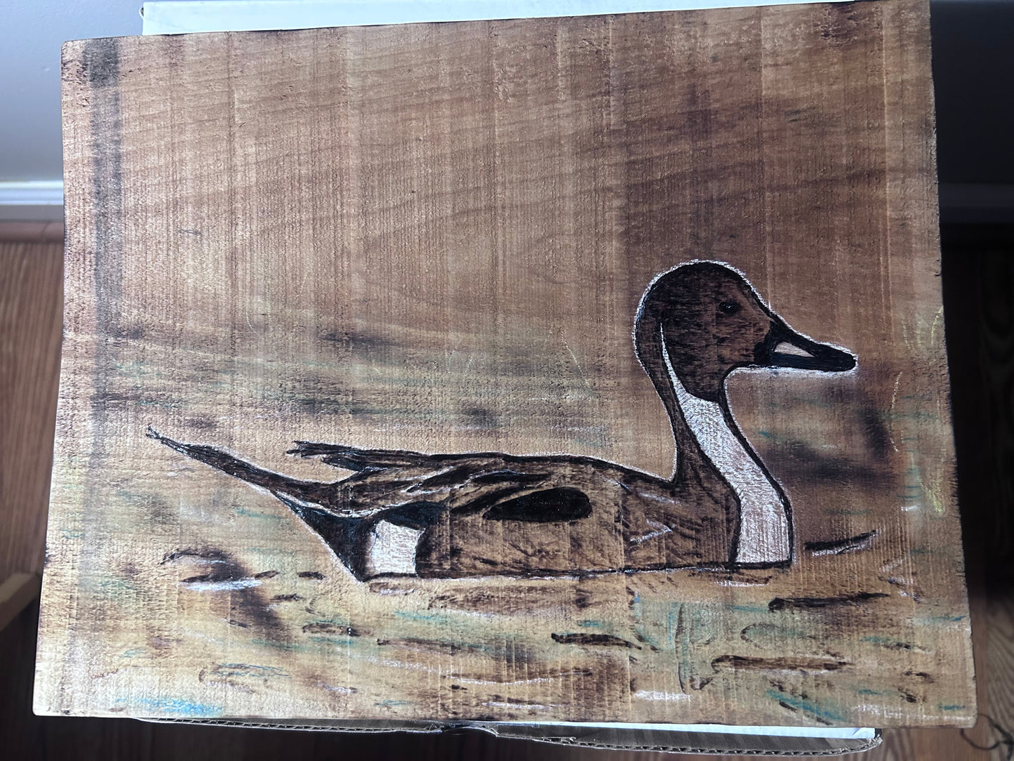 Pintail Duck WoodBurning Art On SawMill Poplar